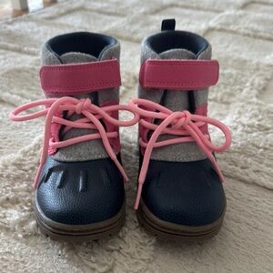 Carter's Navy Blue Rain & Snow Boots with Pink Accents